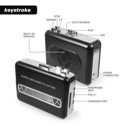 303 old-fashioned nostalgic external tape player tape to MP3 converter player stereo walkman cassette player - black ezcap303 external tape player