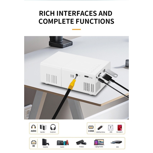 New Micro Mini Projector Home HD 1080PLED Portable Projector Mobile Phone Same Screen - Yellow White