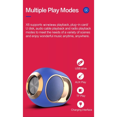 New X6 Smart Outdoor Portable Wireless Speaker Subwoofer Supports Memory Card Outdoor Home TWS Wireless Subwoofer Card Mini Bluetooth Speaker - Red