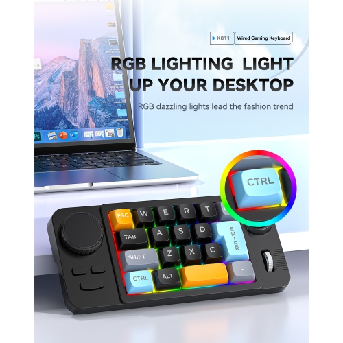 19-key macro-defined joystick dual-wheel RGB hot-swappable macro-defined wired mechanical gaming keyboard computer accessories - yellow