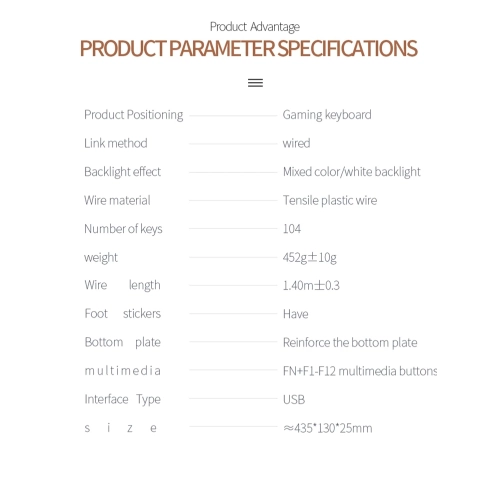 Clavier de jeu avec fil Couleur mixte toucher mécanique lumineux Accessoires d'ordinateur de bureau rétroéclairage RVB à 104 touches, noir-lumière