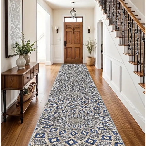 BOLDDECO  Moroccan-Inspired & White Geometric Runner Rug – 2'x10', 850G/0.31" Thick, Machine Washable – Elegant Decorative Rug for Entryway