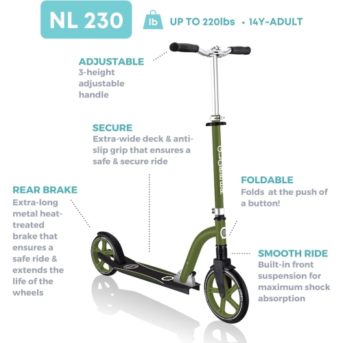 Globber NL Series 2-Wheel Kick Scooters for Kids, Teens and Adults, Foldable Kick Scooter