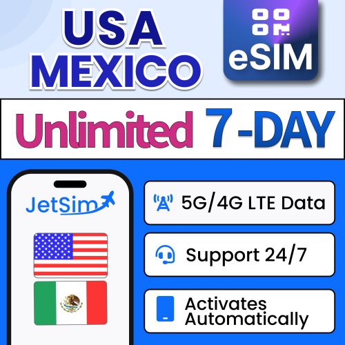 Code QR SIM de Jetsim USA et Mexique, données haute vitesse illimitées, aucune activation requise