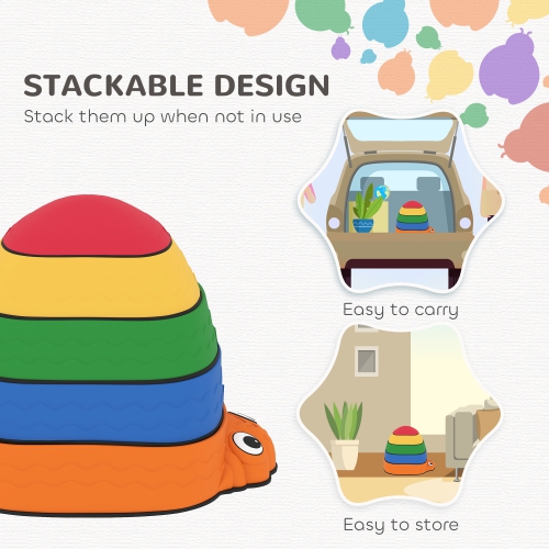 Qaba Ladybug Balance Stepping Stones for Kids, 5pcs Non-Slip Balance River Stones for Promoting Coordination and Strength, Outdoor & Indoor Obstacle