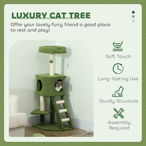 PawHut 47 Inches Cat Tree, Multi-Level Cat Tower with Condo, Kitten Climbing Activity Center with Sisal Scratching Posts, Ladder, Plush Perch and