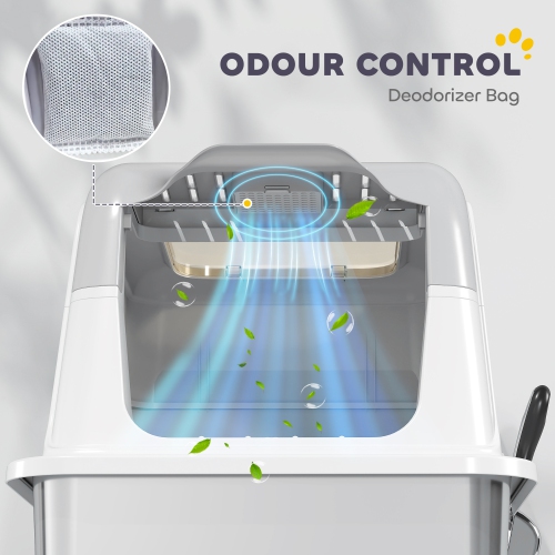 PawHut Stainless Steel Litter Box with Lid, Enclosed Kitty Litter Box with High Sided, Front-Entry and Top-Exit, Scoop, Deodorizer Bag, Non-Sticky