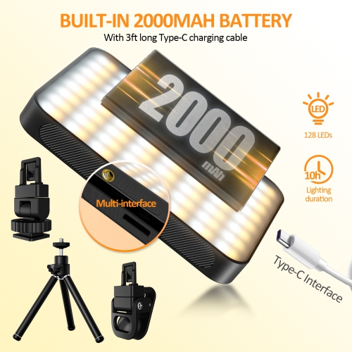 Lampe rechargeable pour appareil photo, lampes pour vidéoconférence avec réglage de luminosité, lampes à égoportrait portatives pour
