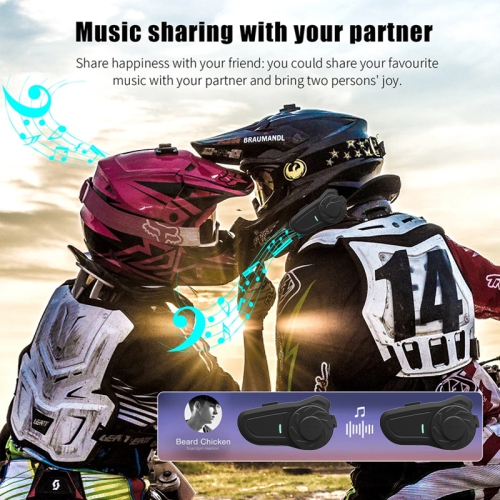 Motorcycle Intercom, 2 Pack Helmet Headset Wireless Communication System to 800M with CVC Noise Cancellation IP65 Waterproof FM