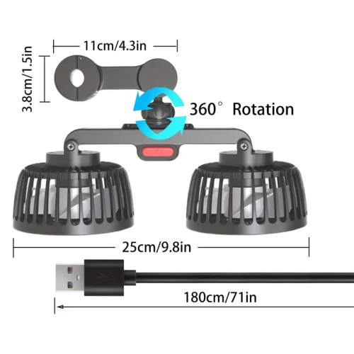 Car Back Seat Fan: 360°Rotation, 3 Adjustable Speed, Usb Powerful Mini Fan for Home/Office/12V Truck RV Boat Caravan