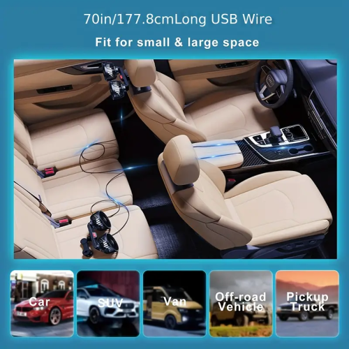 Car Back Seat Fan: 360°Rotation, 3 Adjustable Speed, Usb Powerful Mini Fan for Home/Office/12V Truck RV Boat Caravan