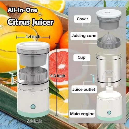 Extracteur à jus électrique rechargeable, Gadget de cuisine portatif pour préparer le jus d'orange, presser les oranges, les citrons, les fruits de