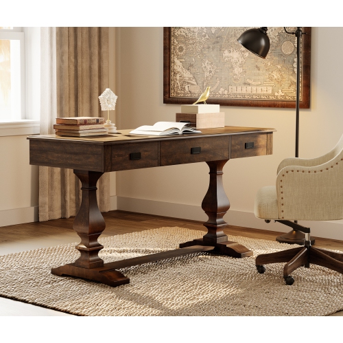 WAMAPT 59 inch Executive Desk with 3 Drawers, Farmhouse Modern Large Office Computer Desk with Charging Station, Wooden Study Writing Table for Home