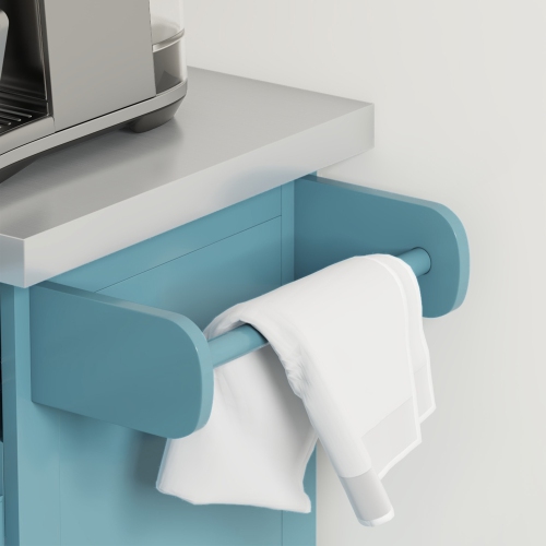 Îlot de cuisine de HOMCOM avec rangement, chariot de cuisine sur roulettes avec dessus en acier inoxydable, 2 tiroirs, 2 armoires, support à épices,