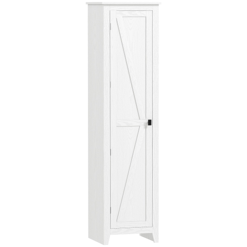 HOMCOM  67" Kitchen Pantry Cabinet, Freestanding Farmhouse Kitchen Storage Cabinet With Barn Door And Adjustable Shelves Wood Grain In White
