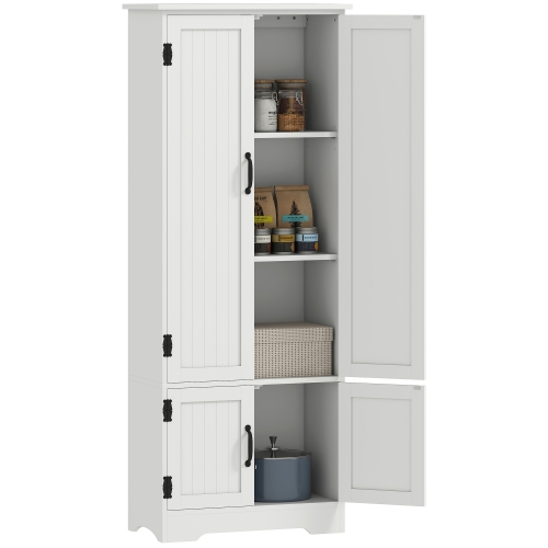 HOMCOM 60" Kitchen Pantry Cabinet, Freestanding Kitchen Storage Cabinet with Adjustable Shelf and Doors, White