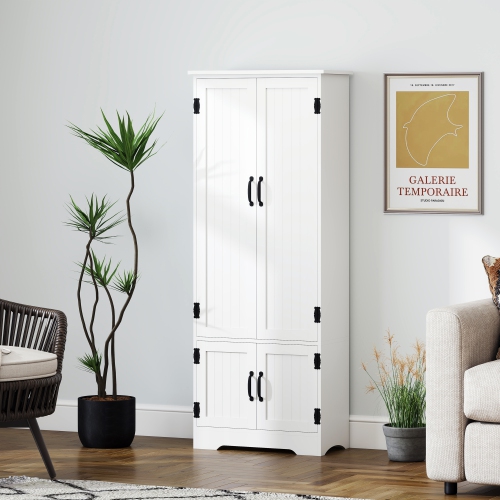 HOMCOM 60" Kitchen Pantry Cabinet, Freestanding Kitchen Storage Cabinet with Adjustable Shelf and Doors, White