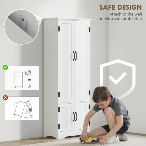 HOMCOM 60" Kitchen Pantry Cabinet, Freestanding Kitchen Storage Cabinet with Adjustable Shelf and Doors, White