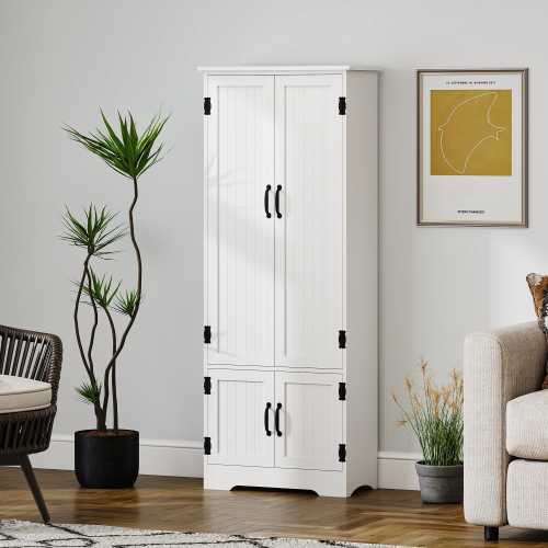 HOMCOM 60" Kitchen Pantry Cabinet, Freestanding Kitchen Storage Cabinet with Adjustable Shelf and Doors, White