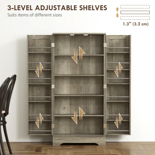 HOMCOM 50" Kitchen Pantry Cabinet, Farmhouse Freestanding Buffet Storage Cabinet with Doors, Adjustable Shelves and 12 Door Shelves, Distressed Grey