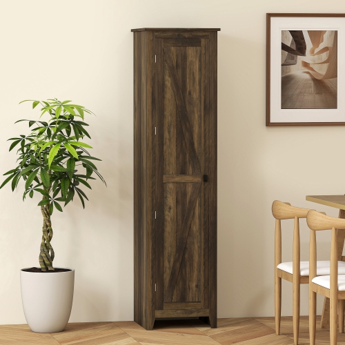 HOMCOM 67" Kitchen Pantry Cabinet, Freestanding Farmhouse Kitchen Storage Cabinet with Barn Door and Adjustable Shelves, Brown Wood Grain