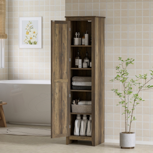 HOMCOM 67" Kitchen Pantry Cabinet, Freestanding Farmhouse Kitchen Storage Cabinet with Barn Door and Adjustable Shelves, Brown Wood Grain