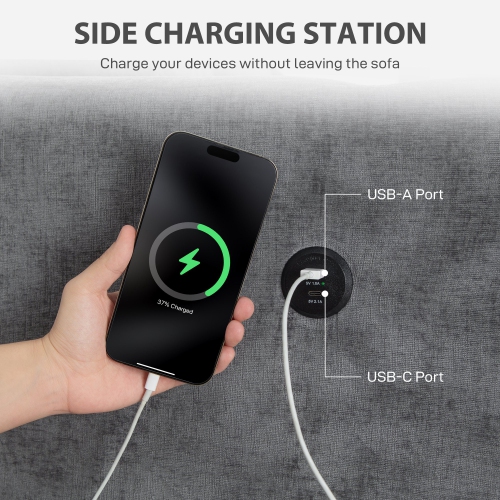 HOMCOM 3 Seater Sofa with USB Charging Ports & Cup Holders, 84" Modern Chenille-Feel Upholstered Couch with Thick Padded and Steel Frame for Living