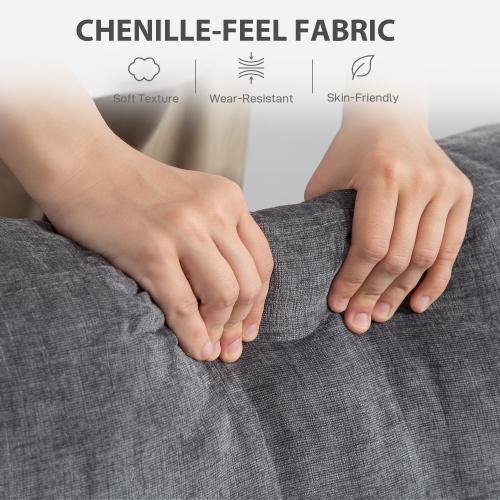 HOMCOM 3 Seater Sofa with USB Charging Ports & Cup Holders, 84" Modern Chenille-Feel Upholstered Couch with Thick Padded and Steel Frame for Living