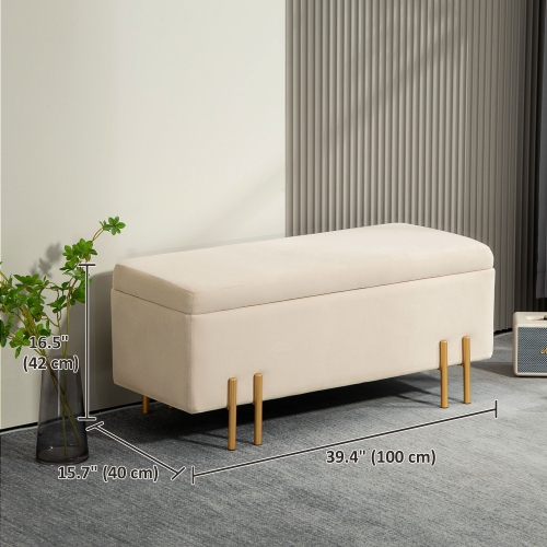 HOMCOM – Banc pouf de rangement, banc d'entrée à dessus rabattable, 18,5 gallons, coffre de rangement moderne en velours avec rembourrage épais et