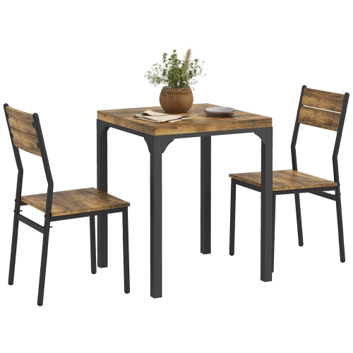 HOMCOM Dining Table Set for 2, 3 Piece Space Saving Kitchen Table and Chairs with Metal Legs, Dining Set for Small Spaces, Rustic Brown