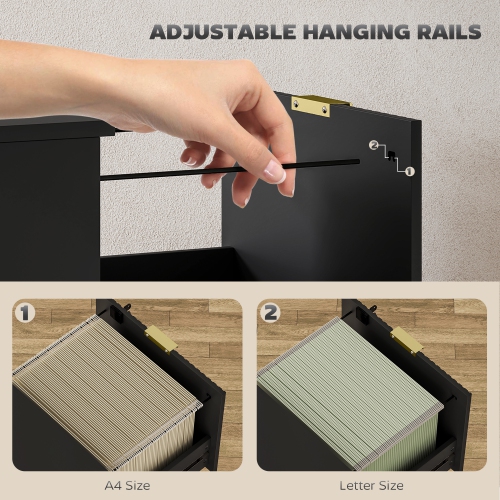 HOMCOM 4 Drawer File Cabinet, Fluted Vertical Filing Cabinet with Lock and Adjustable Hanging Rails for A4 Letter Size Files, Printer Stand with