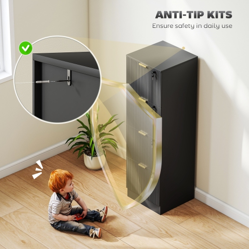 HOMCOM 4 Drawer File Cabinet, Fluted Vertical Filing Cabinet with Lock and Adjustable Hanging Rails for A4 Letter Size Files, Printer Stand with