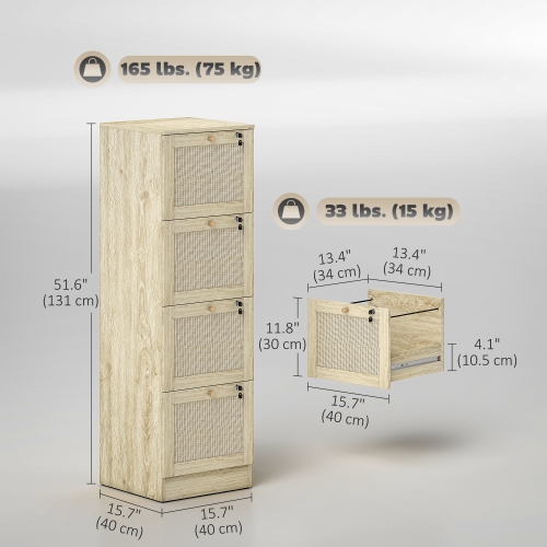 HOMCOM – Classeur à 4 tiroirs avec verrou, classeur vertical Boho pour dossiers de format lettre A4, meuble pour imprimante avec garnitures