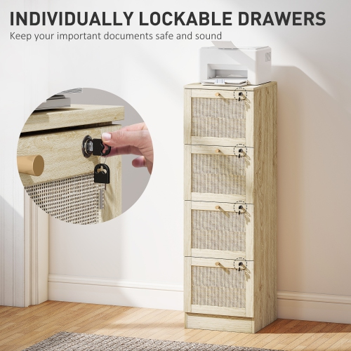 HOMCOM – Classeur à 4 tiroirs avec verrou, classeur vertical Boho pour dossiers de format lettre A4, meuble pour imprimante avec garnitures