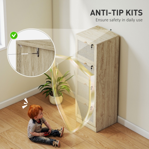 HOMCOM – Classeur à 4 tiroirs avec verrou, classeur vertical Boho pour dossiers de format lettre A4, meuble pour imprimante avec garnitures