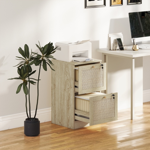 HOMCOM – Classeur à 2 tiroirs avec verrou, classeur vertical Boho pour dossiers de format lettre A4, meuble pour imprimante avec garnitures