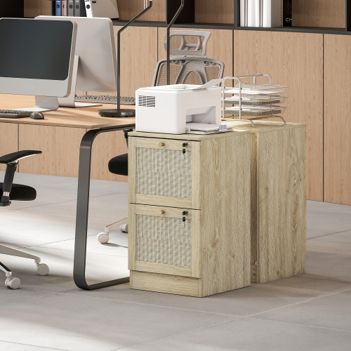 HOMCOM – Classeur à 2 tiroirs avec verrou, classeur vertical Boho pour dossiers de format lettre A4, meuble pour imprimante avec garnitures