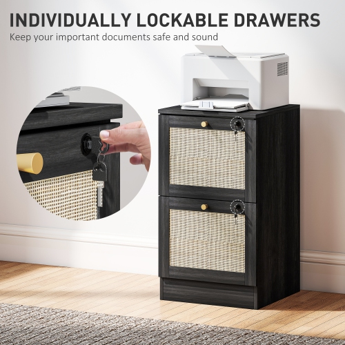 HOMCOM – Classeur à 2 tiroirs avec verrou, classeur vertical Boho pour dossiers de format lettre A4, meuble pour imprimante avec garnitures