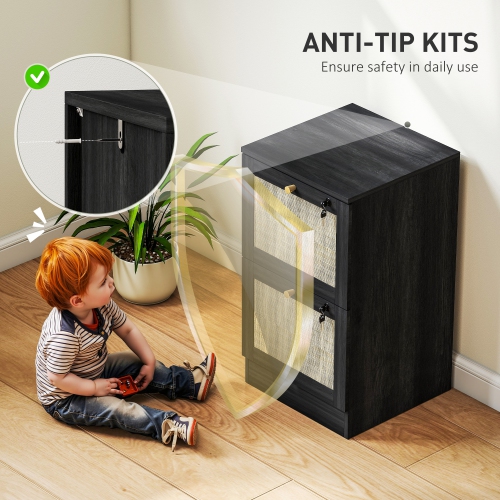 HOMCOM – Classeur à 2 tiroirs avec verrou, classeur vertical Boho pour dossiers de format lettre A4, meuble pour imprimante avec garnitures