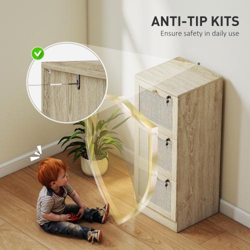 HOMCOM – Classeur à 3 tiroirs avec verrou, classeur vertical Boho pour dossiers de format lettre A4, meuble pour imprimante avec garnitures