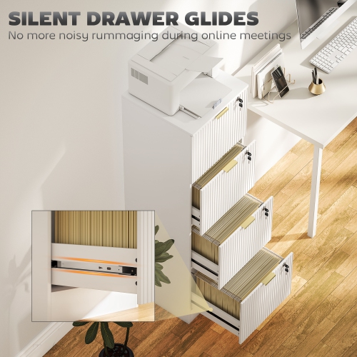 HOMCOM 4 Drawer File Cabinet, Fluted Vertical Filing Cabinet with Lock and Adjustable Hanging Rails for A4 Letter Size Files, Printer Stand with