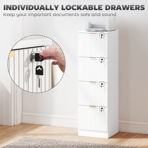 HOMCOM 4 Drawer File Cabinet, Fluted Vertical Filing Cabinet with Lock and Adjustable Hanging Rails for A4 Letter Size Files, Printer Stand with