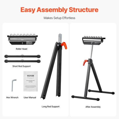 VEVOR 300&nbsp;lb L.C. Support à rouleau, 26,8-42.5&nbsp;po, pliable robuste avec tête multidirectionnelle polie 11.5&nbsp;po, pour support