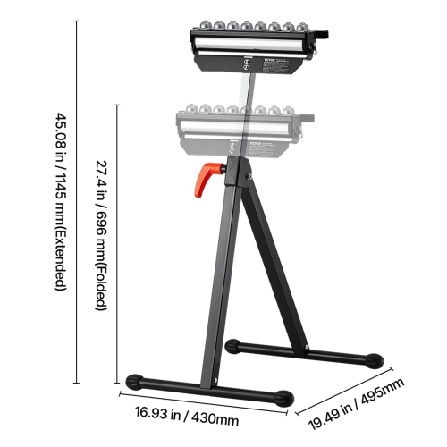 VEVOR 300&nbsp;lb L.C. Support à rouleau, 26,8-42.5&nbsp;po, pliable robuste avec tête multidirectionnelle polie 11.5&nbsp;po, pour support