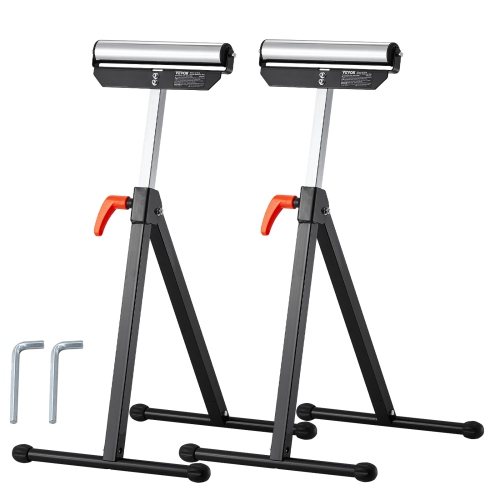 VEVOR 2-Pack Roller Stands, 135 lbs L. C., 26.8-42.5'' Adjustable Height, Folding Heavy Duty with 11.5 in Polished Steel Head, for Table Saw Outfeed
