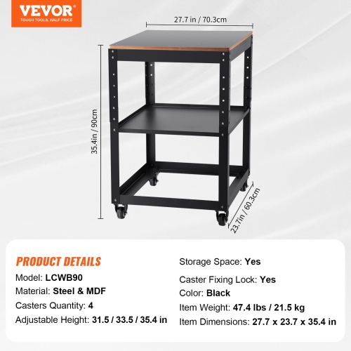 VEVOR 100 lbs/45 kg Heavy loads Planer Stand, 3-Gear Thickness Planer Table, with 4 Stable Casters & Storage Space, for most planers, saws, bench-top