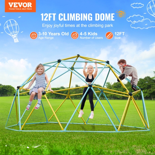 VEVOR 12FT Climbing Dome,Jungle Gym Supports 750LBS and Easy Assembly, Geometric Dome Climber Play Center for Kids 3-10 Years Old, with Climbing