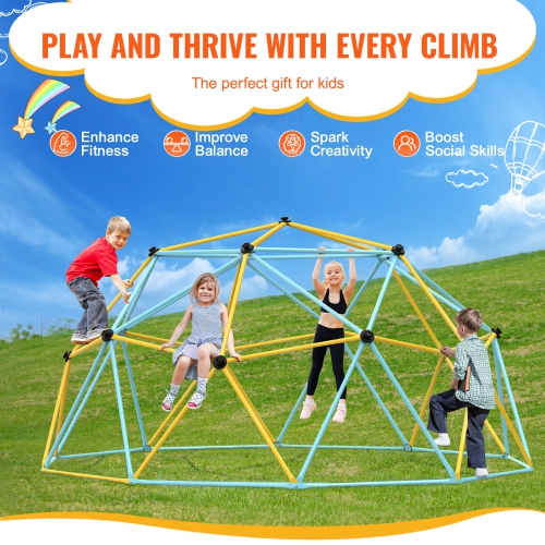 VEVOR 12FT Climbing Dome,Jungle Gym Supports 750LBS and Easy Assembly, Geometric Dome Climber Play Center for Kids 3-10 Years Old, with Climbing
