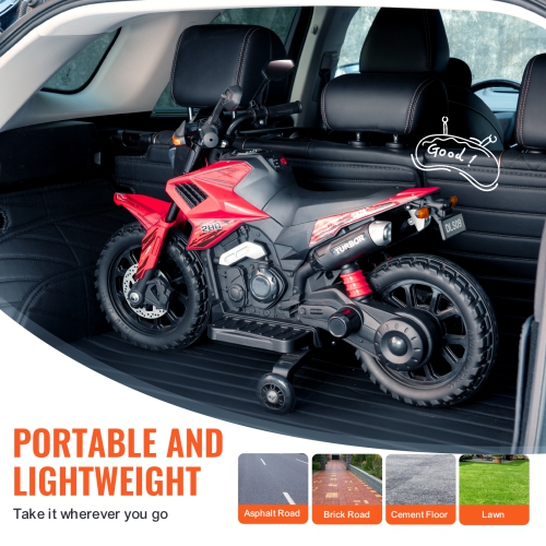 VEVOR Kids Ride On Motorcycle, 12V Battery Powered Motorcycle with Speed Up to 3mph, Detachable Training Wheels, Headlight, LED Light, Music,