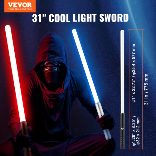 VEVOR 2-Pack Light Sword, Light up Sword with 7RGB Colors, 4 Sound Modes and Realistic Handle, Rechargeable Sword Toy for Adults & Kids, Christmas